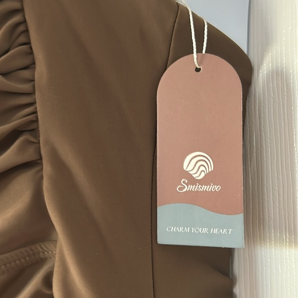 Smismivo tummy control neutral one-piece halter neck swim Brown size XXL/18W - Picture 2 of 12